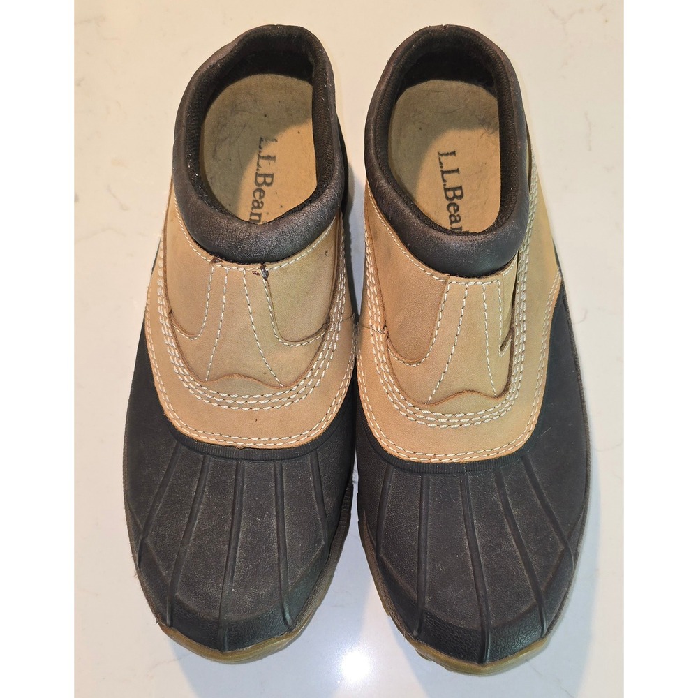 LL Bean Storm Chaser Clogs Mens 9 Tan Waterproof Rubber Suede Slip On Shoes